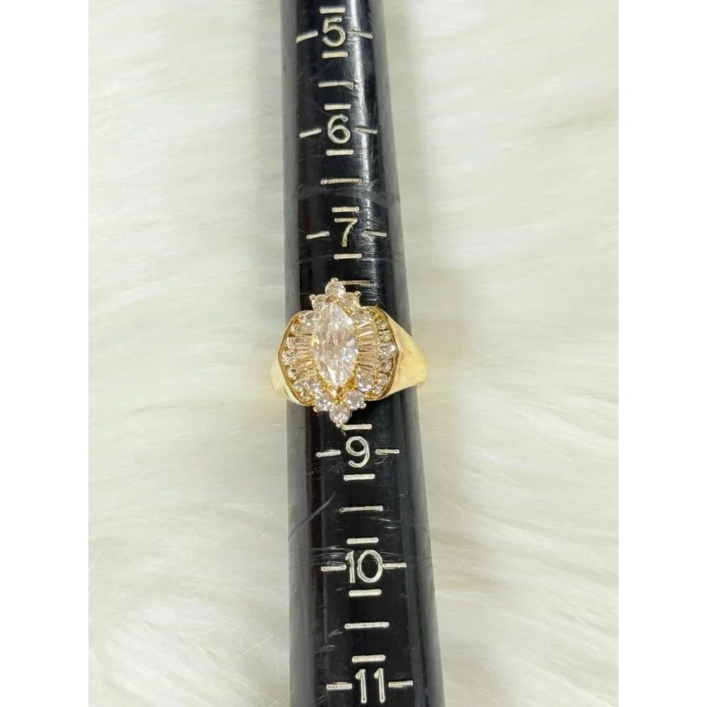 925 Gold Vermeil Large Marquis Cut‎ Center Gem Ring